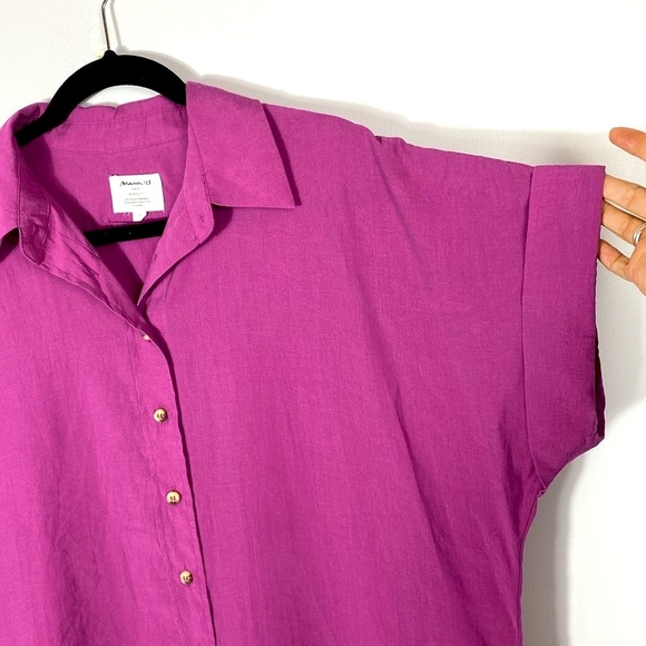 Madison 123 NAYAA SHIRT DRESS Fuscia Button-Down Shirt Dress Midi size Large - Picture 9 of 15